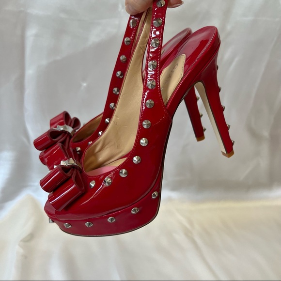 Gianni Bini Shoes Gianni Bini Red Patent Platform Peep Toe Studded